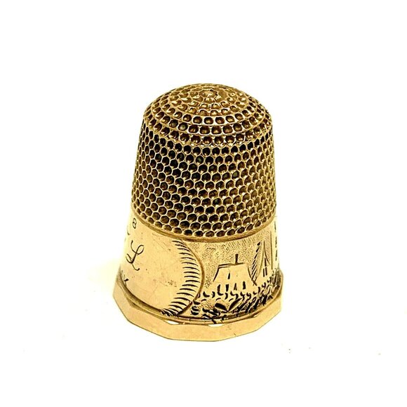 Sewing Thimble Size 8 14k Gold 4.6 Grams Antique Engraved Estate Jewelry - Picture 5 of 12